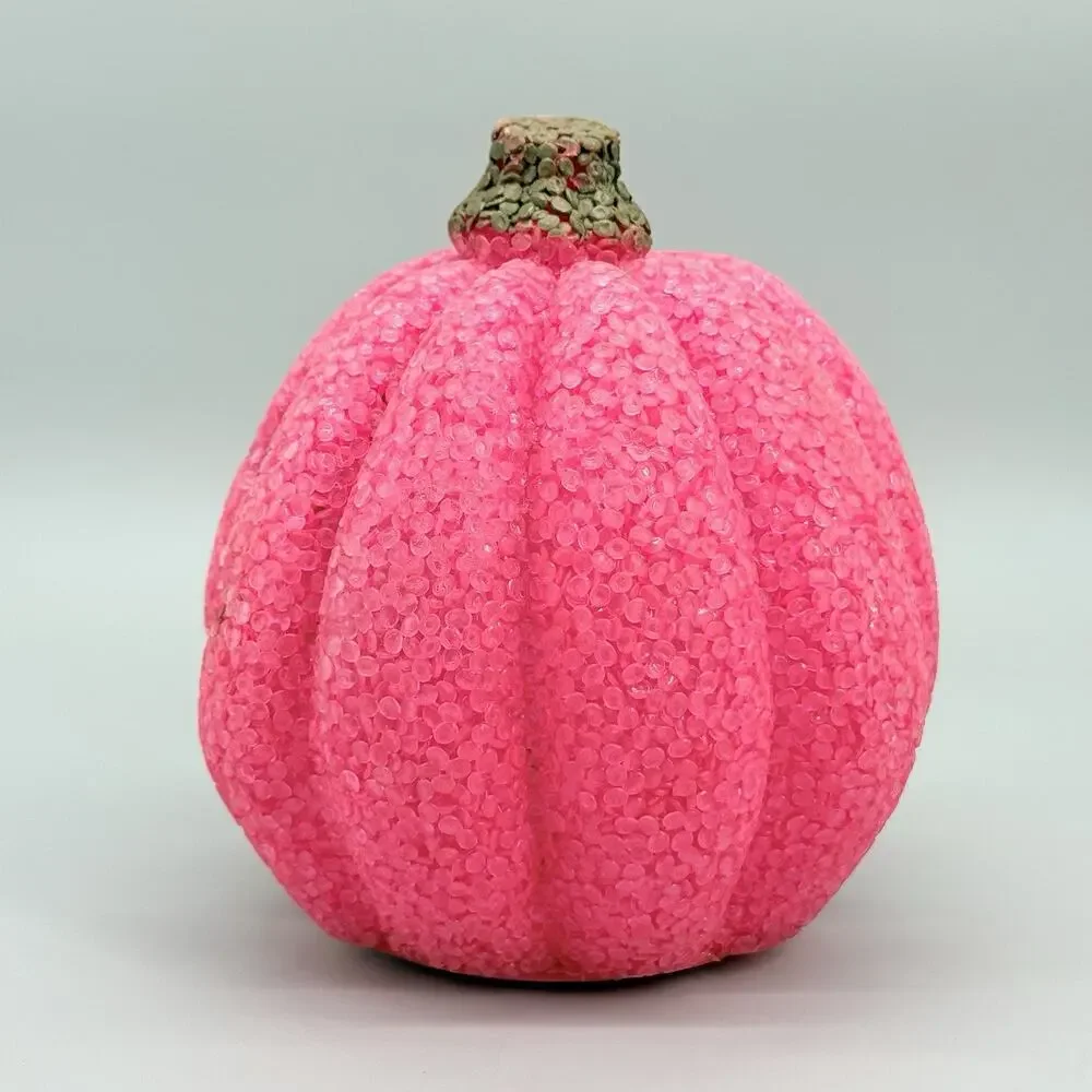 Melted Plastic Popcorn Pink Pumpkin Light Up Halloween Decoration 6” Works
